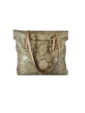 Michael Kors Asis Large Snake Print Leather Shoulder Tote Bag Satchel Tan Gold